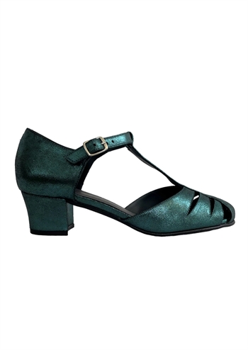 Grønne sko med spænde og metallisk udtryk fra Nordic ShoePeople